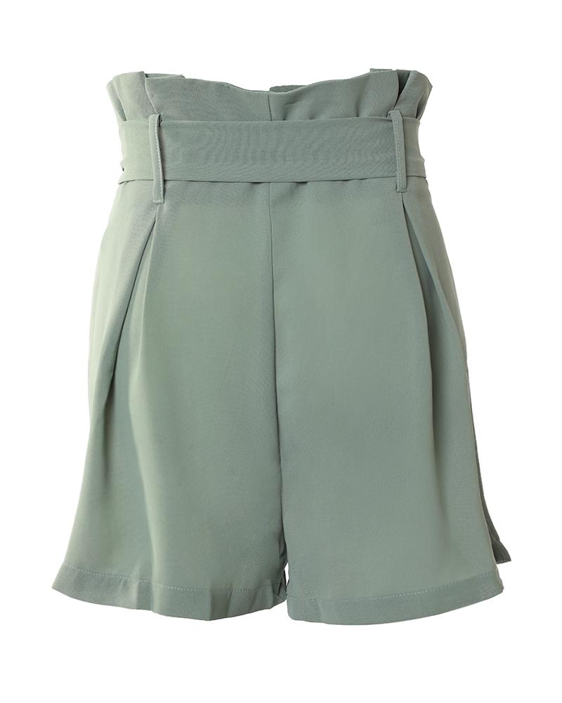 Ruched High Waist Eyelet Tied Detail Shorts