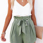 Ruched High Waist Eyelet Tied Detail Shorts