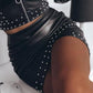 Studded Wrap PU Leather Skirt