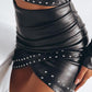 Studded Wrap PU Leather Skirt