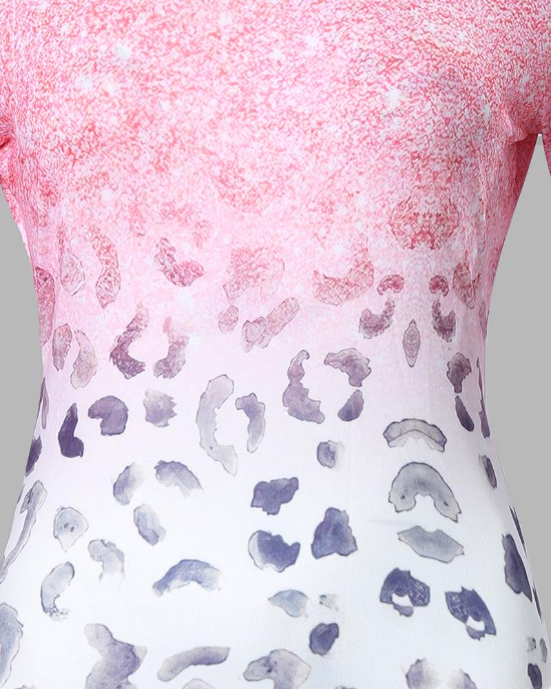 Valentine's Day Leopard Print Long Sleeve Skinny Bodysuit