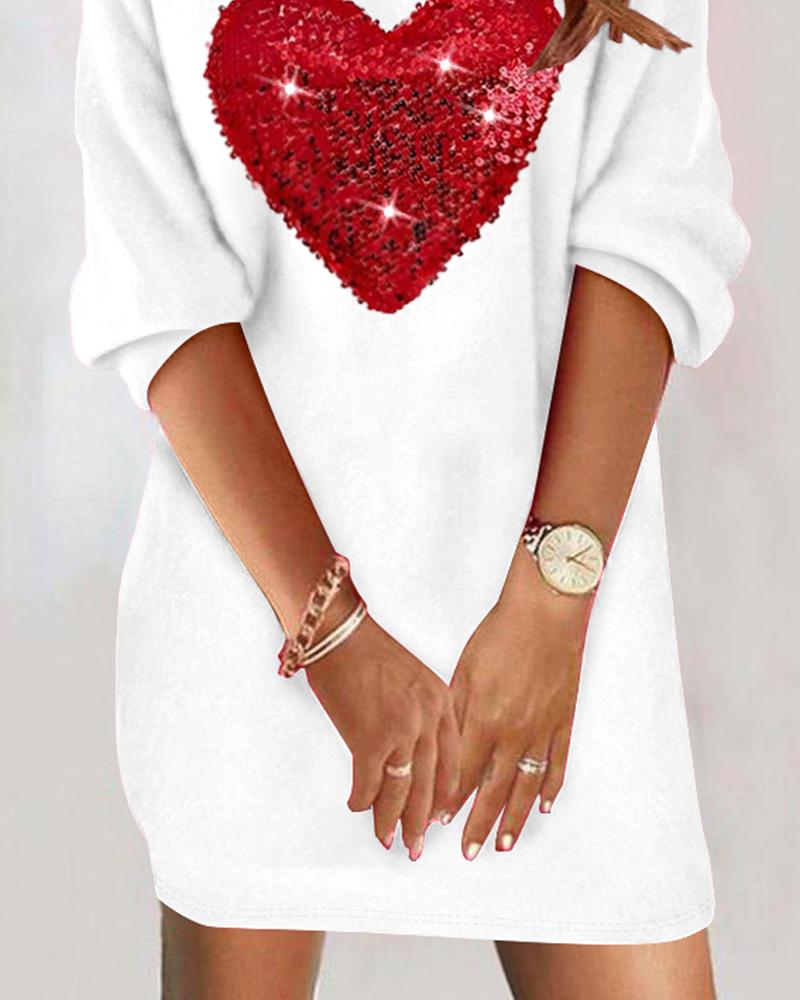 Colorblock Heart Pattern Contrast Sequin Casual Dress