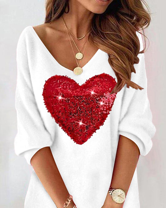 Colorblock Heart Pattern Contrast Sequin Casual Dress