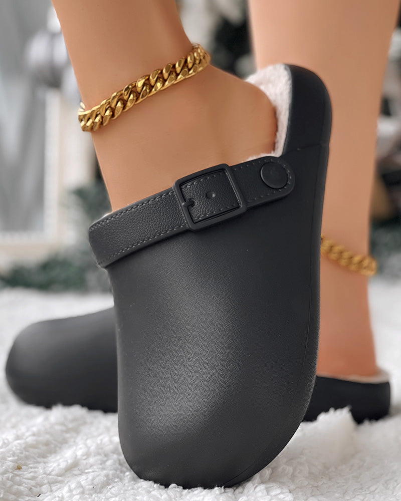 Buckled Lined Winter Thermal Slippers