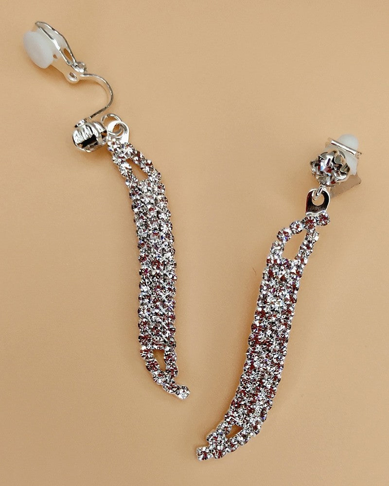 3PCS Rhinestone Hollow Out Chain Necklace & Drop Earrings & Bracelet Evening Party Wedding Jewelry Set