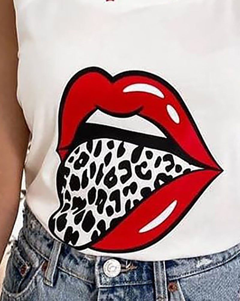 Star Lip Leopard Print Tank Top