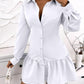 Long Sleeve Buttoned Ruffle Hem Shirt Dress