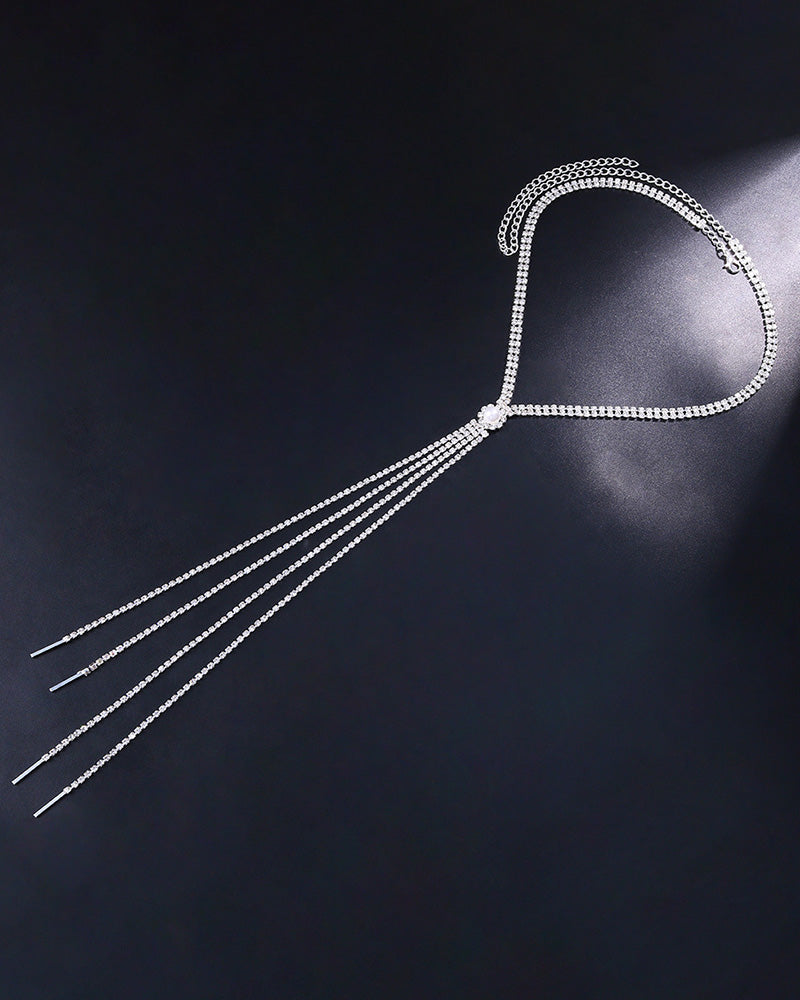 Rhinestone Tassel Design Pearl Pendant Necklace