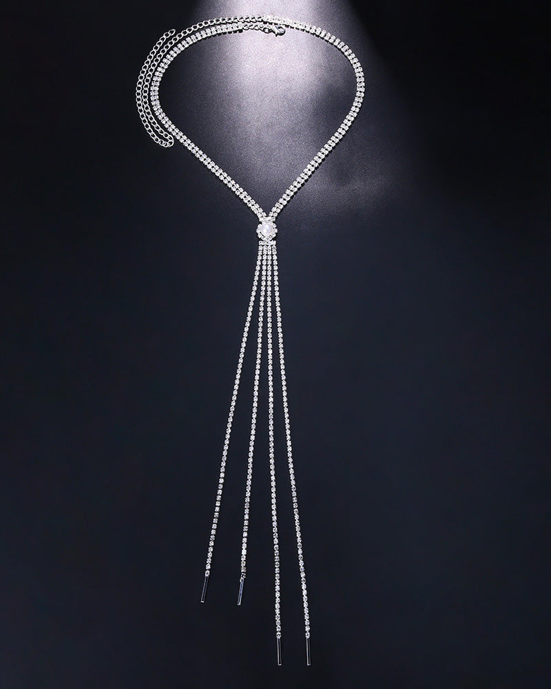 Rhinestone Tassel Design Pearl Pendant Necklace