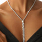 Rhinestone Tassel Design Pearl Pendant Necklace