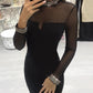 Hot Drilling Sheer Mesh Bodycon Dress