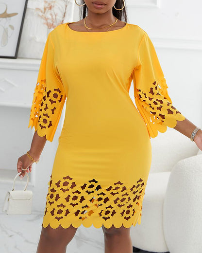 Hollow Out Round Neck Casual Dress
