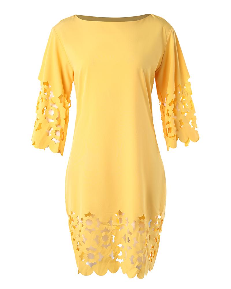 Hollow Out Round Neck Casual Dress