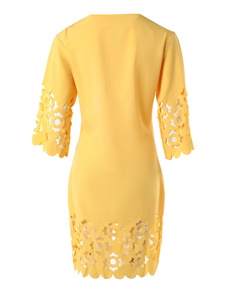 Hollow Out Round Neck Casual Dress