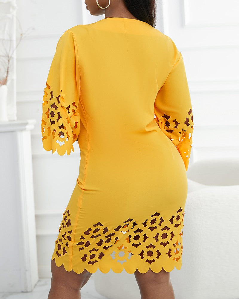 Hollow Out Round Neck Casual Dress