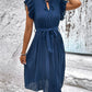 Flutter Sleeve Tied Detail Pleated Casual Dress