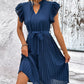 Flutter Sleeve Tied Detail Pleated Casual Dress