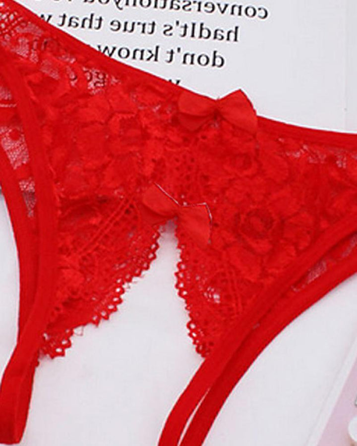 Cutout Crochet Lace Bowknot Design Crotchless Thong