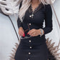 Contrast Lace Button Decor Bodycon Dress