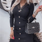 Contrast Lace Button Decor Bodycon Dress