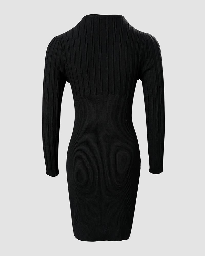 Contrast Lace Button Decor Bodycon Dress