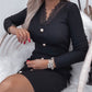 Contrast Lace Button Decor Bodycon Dress