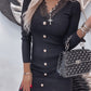 Contrast Lace Button Decor Bodycon Dress