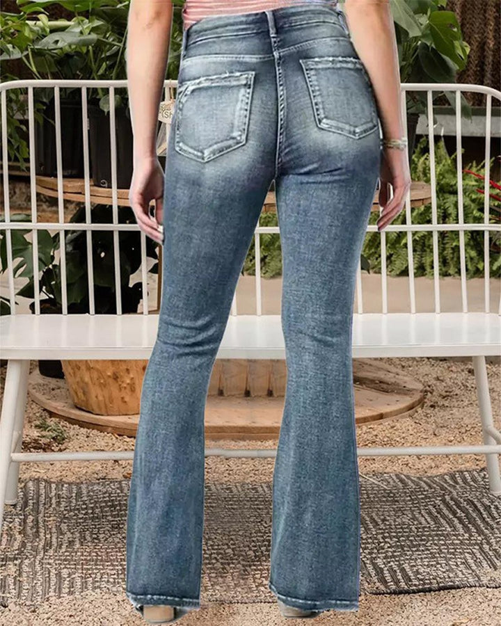 Vintage Button Side Design Flared Leg Jeans
