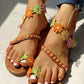 Flower Embellished Toe Ring Flat Sandals