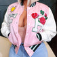 Graphic Letter Embroidery Baseball Collar Bomber Jacket