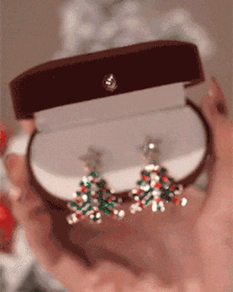 1Pair Rhinestone Decor Christmas Tree Shaped Earrings