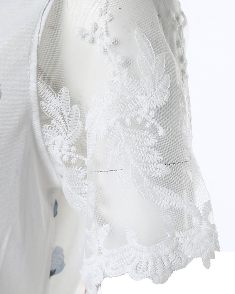 Floral Print Lace Patch Casual Dress