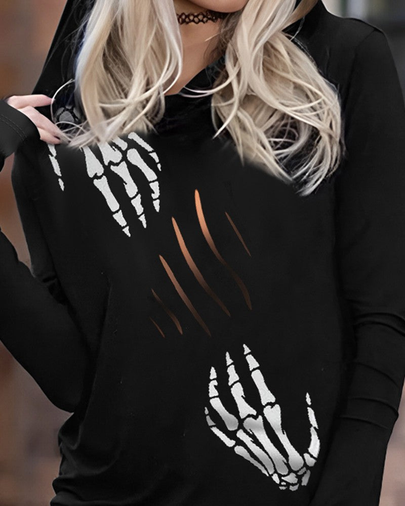Halloween Skeleton Hands Print Long Sleeve Hoodie