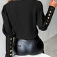 Contrast Sequin Buttoned V Neck Top