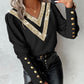 Contrast Sequin Buttoned V Neck Top