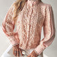 Contrast Lace Stand Collar Buttoned Top