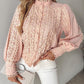 Contrast Lace Stand Collar Buttoned Top