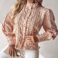 Contrast Lace Stand Collar Buttoned Top