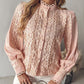 Contrast Lace Stand Collar Buttoned Top