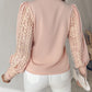 Contrast Lace Stand Collar Buttoned Top