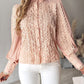 Contrast Lace Stand Collar Buttoned Top