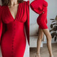 Button Decor Lantern Sleeve Bodycon Dress