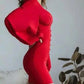 Button Decor Lantern Sleeve Bodycon Dress