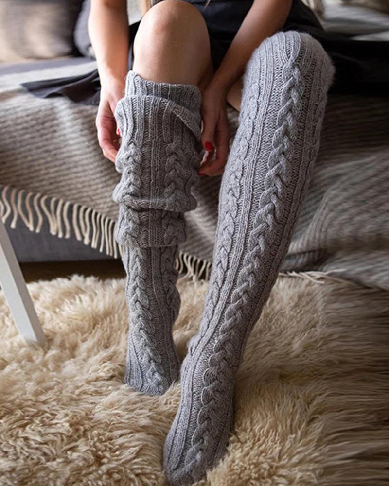 1Pair Thigh High Cable Knit Leg Warmers Winter Warm Long Boot Socks