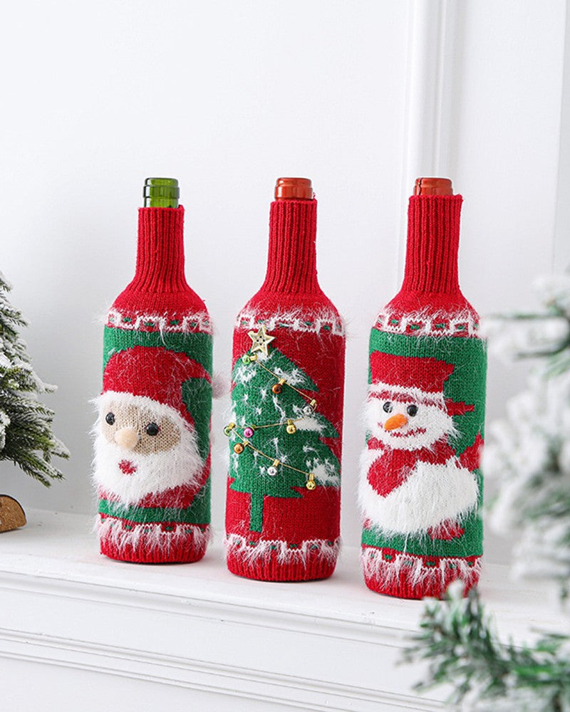 1pc Fuzzy Christmas Tree Santa Snowman Knitted Beer Bottle Tall Can Covers Home Decor Party Favor Gift Bag