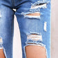 Ripped Cutout High Waist Button Design Jeans