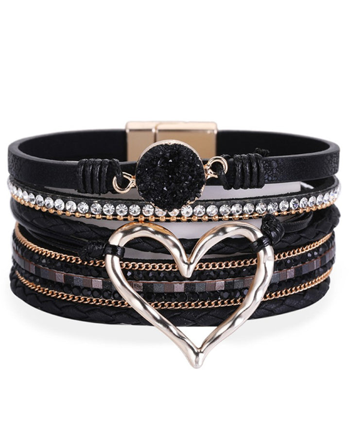 1pc Valentine's Day Heart Rhinestone Wide Bohemian Magnetic Bracelet