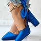 Bowknot Design Slingback Chunky Heel Pumps