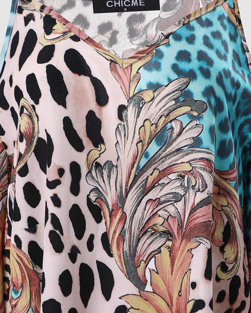 Leopard Baroque Print Cold Shoulder Casual Dress