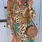 Leopard Baroque Print Cold Shoulder Casual Dress